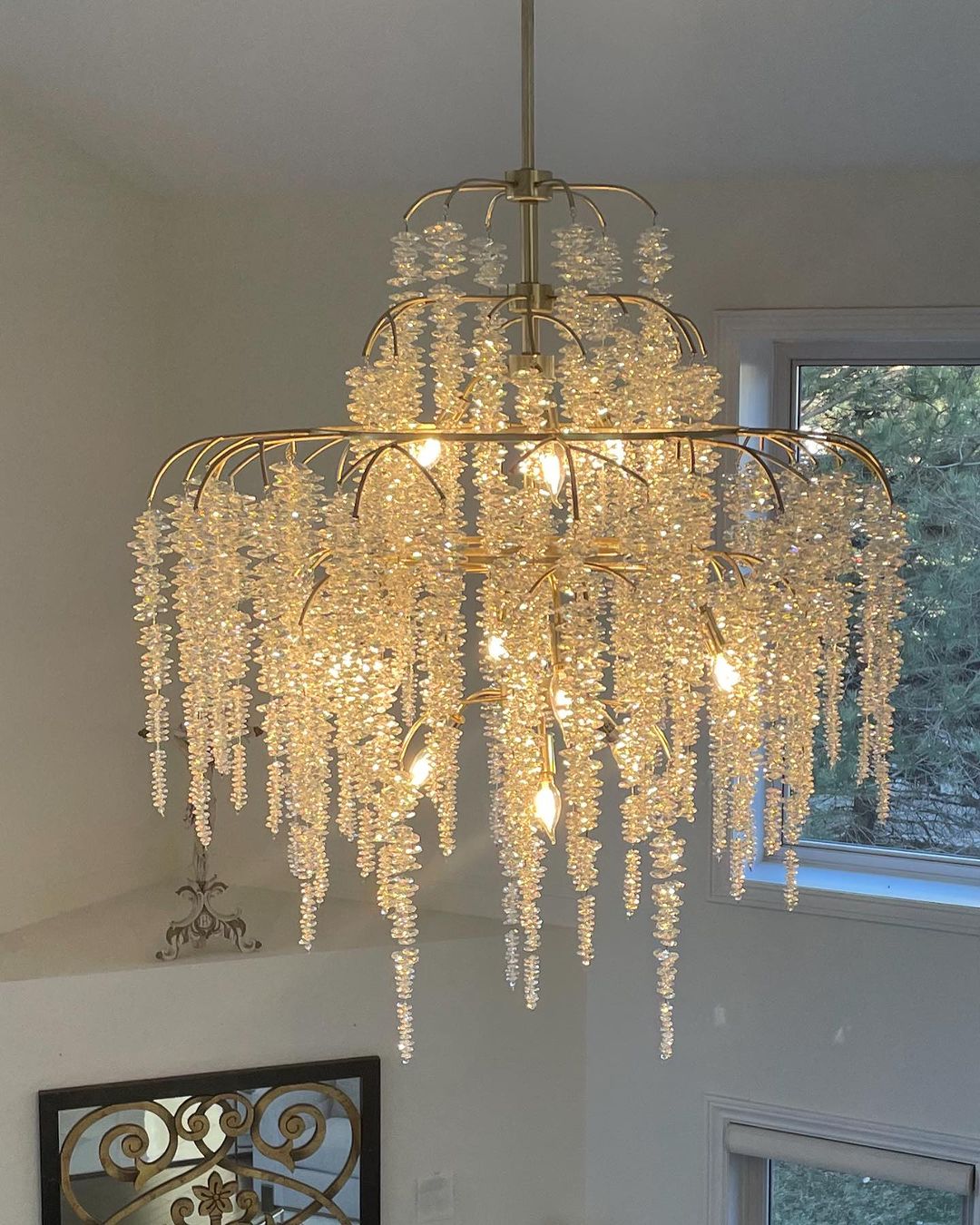 Light Luxury Silver Flower Branch Chandelier with Icicle Details for Bedroom Dining Room and Hallway - 9 Lights/D 23.6"*H 27.8"Warm LightManorlights