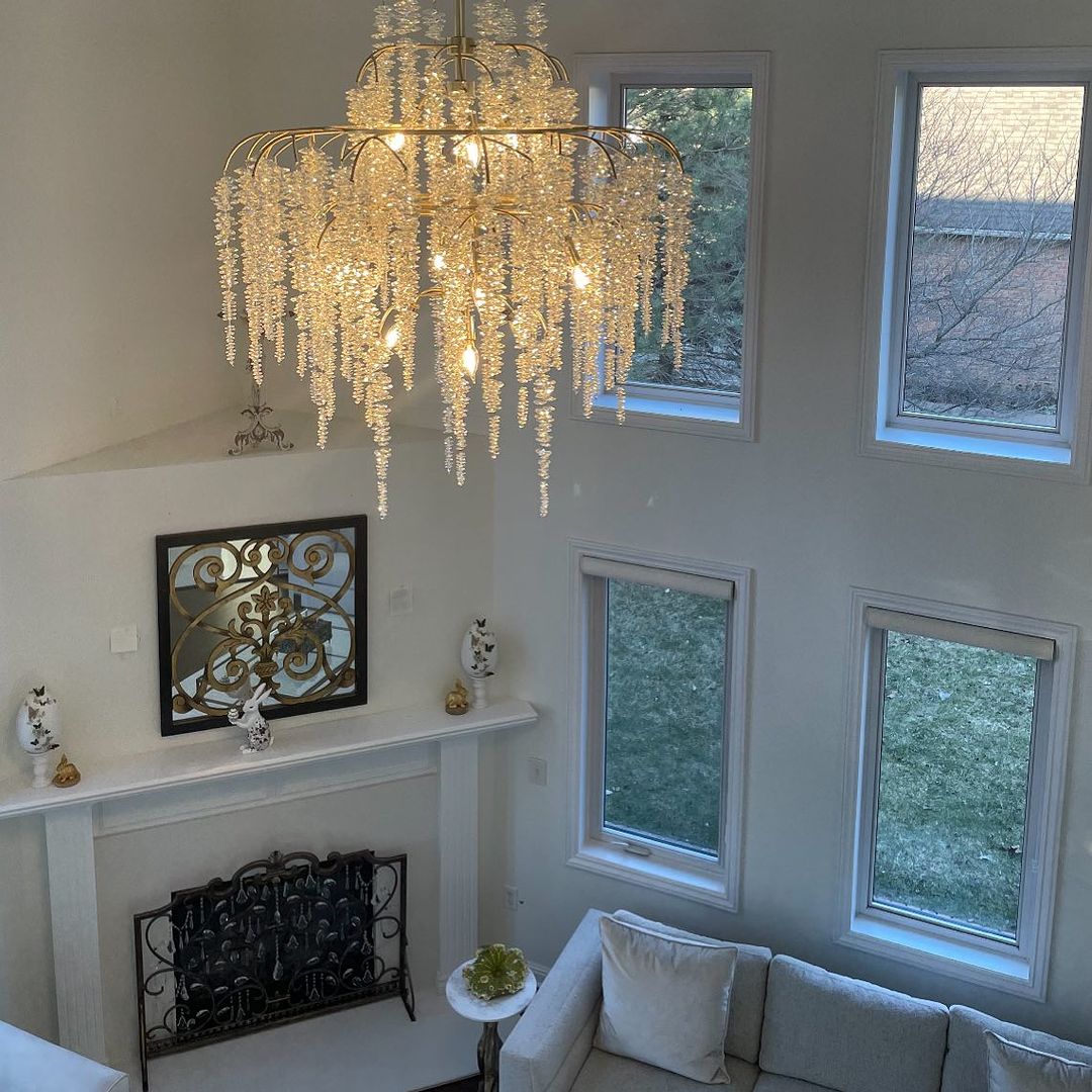 Light Luxury Silver Flower Branch Chandelier with Icicle Details for Bedroom Dining Room and Hallway - 9 Lights/D 23.6"*H 27.8"Warm LightManorlights