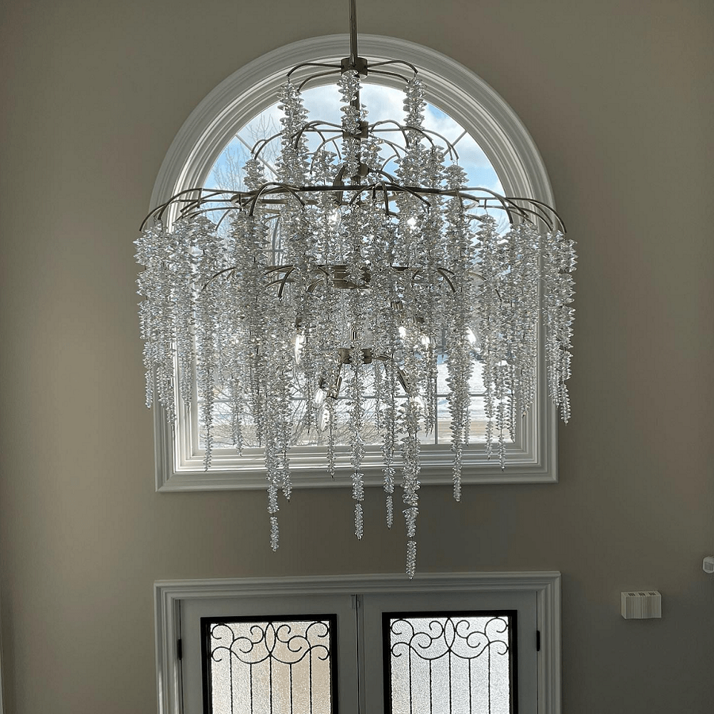 Light Luxury Silver Flower Branch Chandelier with Icicle Details for Bedroom Dining Room and Hallway - 9 Lights/D 23.6"*H 27.8"Warm LightManorlights