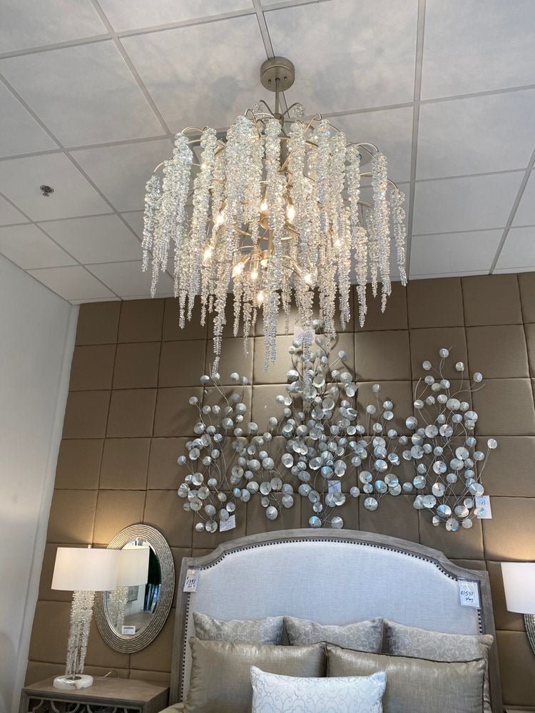Light Luxury Silver Flower Branch Chandelier with Icicle Details for Bedroom Dining Room and Hallway - 9 Lights/D 23.6"*H 27.8"Warm LightManorlights