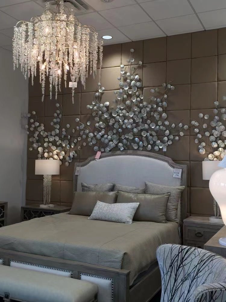 Light Luxury Silver Flower Branch Chandelier with Icicle Details for Bedroom Dining Room and Hallway - 9 Lights/D 23.6"*H 27.8"Warm LightManorlights