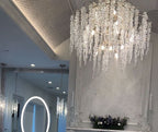 Light Luxury Silver Flower Branch Chandelier with Icicle Details for Bedroom Dining Room and Hallway - 9 Lights/D 23.6"*H 27.8"Warm LightManorlights