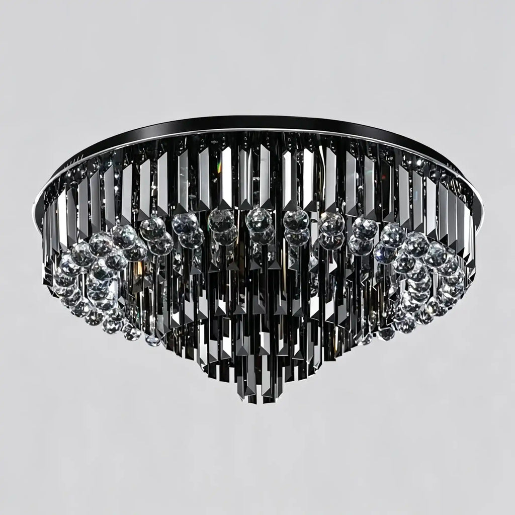 Light Luxury Smoke Gray Round Crystal Flush Mount