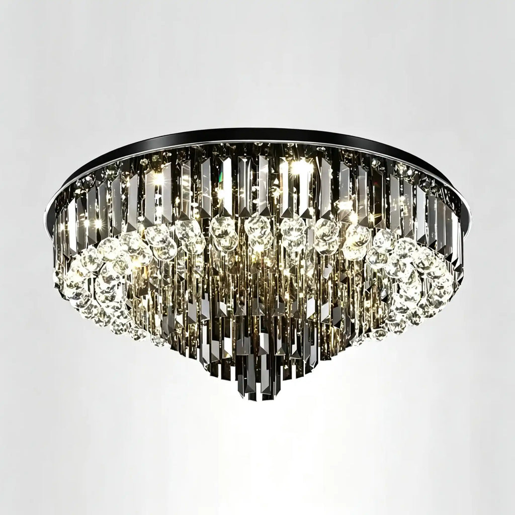 Light Luxury Smoke Gray Round Crystal Flush Mount