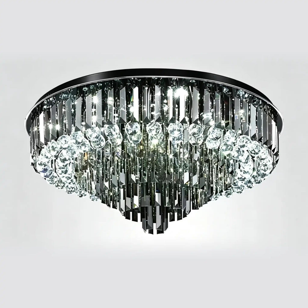 Light Luxury Smoke Gray Round Crystal Flush Mount