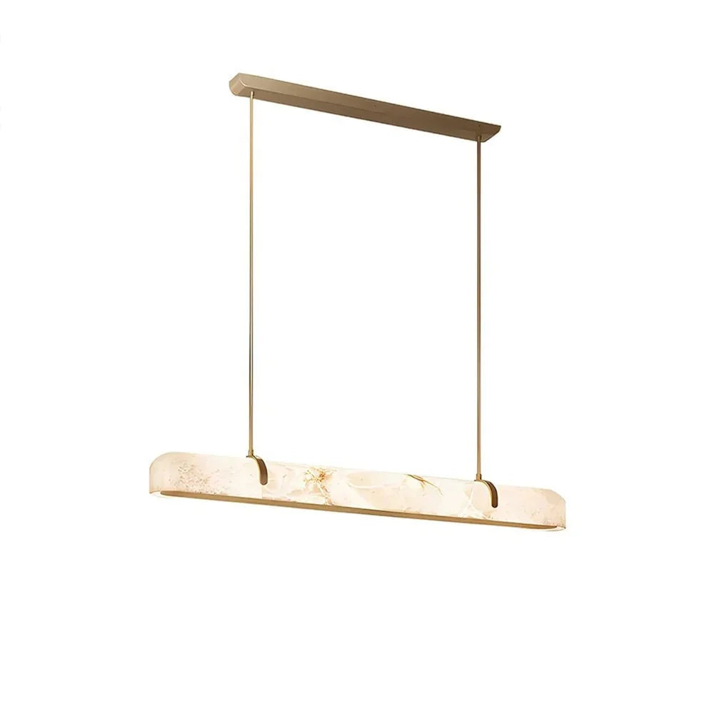 Linear Alabaster Chandelier, Kitchen Island Pendant Light - L 60cm x W 9cm x H 9cm / L 23.6″ x W 3.5″ x H 3.5″Brass & WhiteWarm LightManorlights
