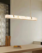 Linear Alabaster Chandelier, Kitchen Island Pendant Light - L 60cm x W 9cm x H 9cm / L 23.6″ x W 3.5″ x H 3.5″Brass & WhiteWarm LightManorlights