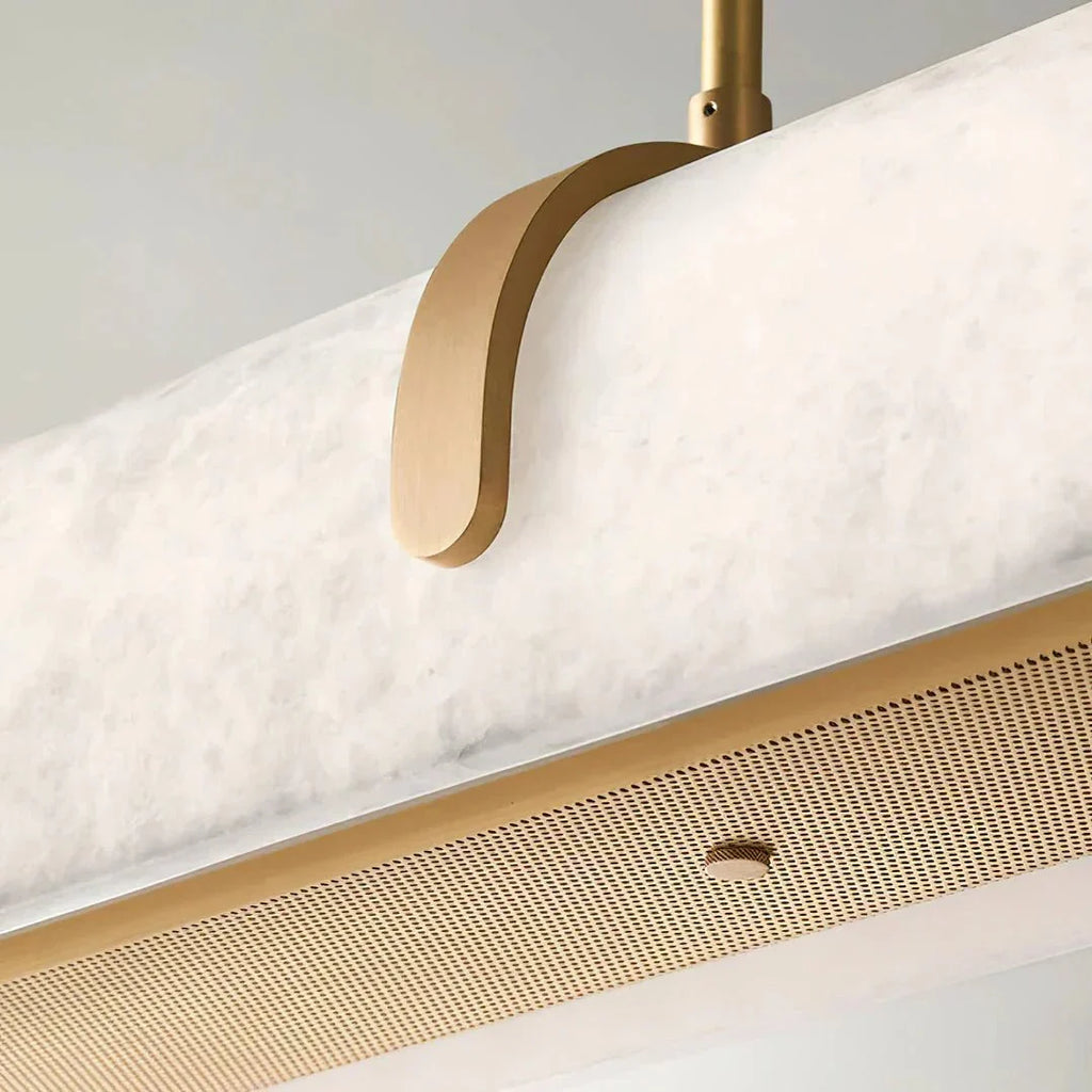 Linear Alabaster Chandelier, Kitchen Island Pendant Light - L 60cm x W 9cm x H 9cm / L 23.6″ x W 3.5″ x H 3.5″Brass & WhiteWarm LightManorlights