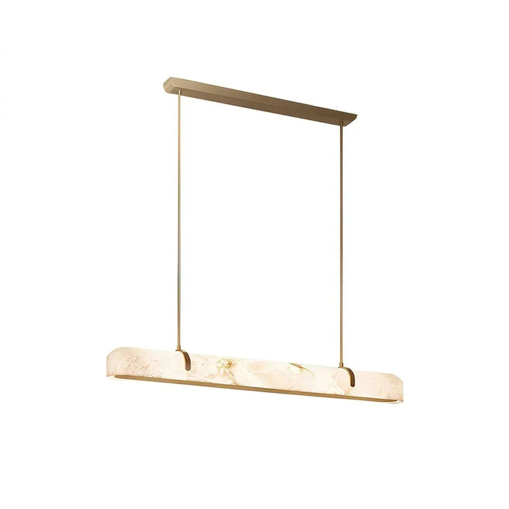 Linear Alabaster Chandelier, Kitchen Island Pendant Light - L 60cm x W 9cm x H 9cm / L 23.6″ x W 3.5″ x H 3.5″Brass & WhiteWarm LightManorlights