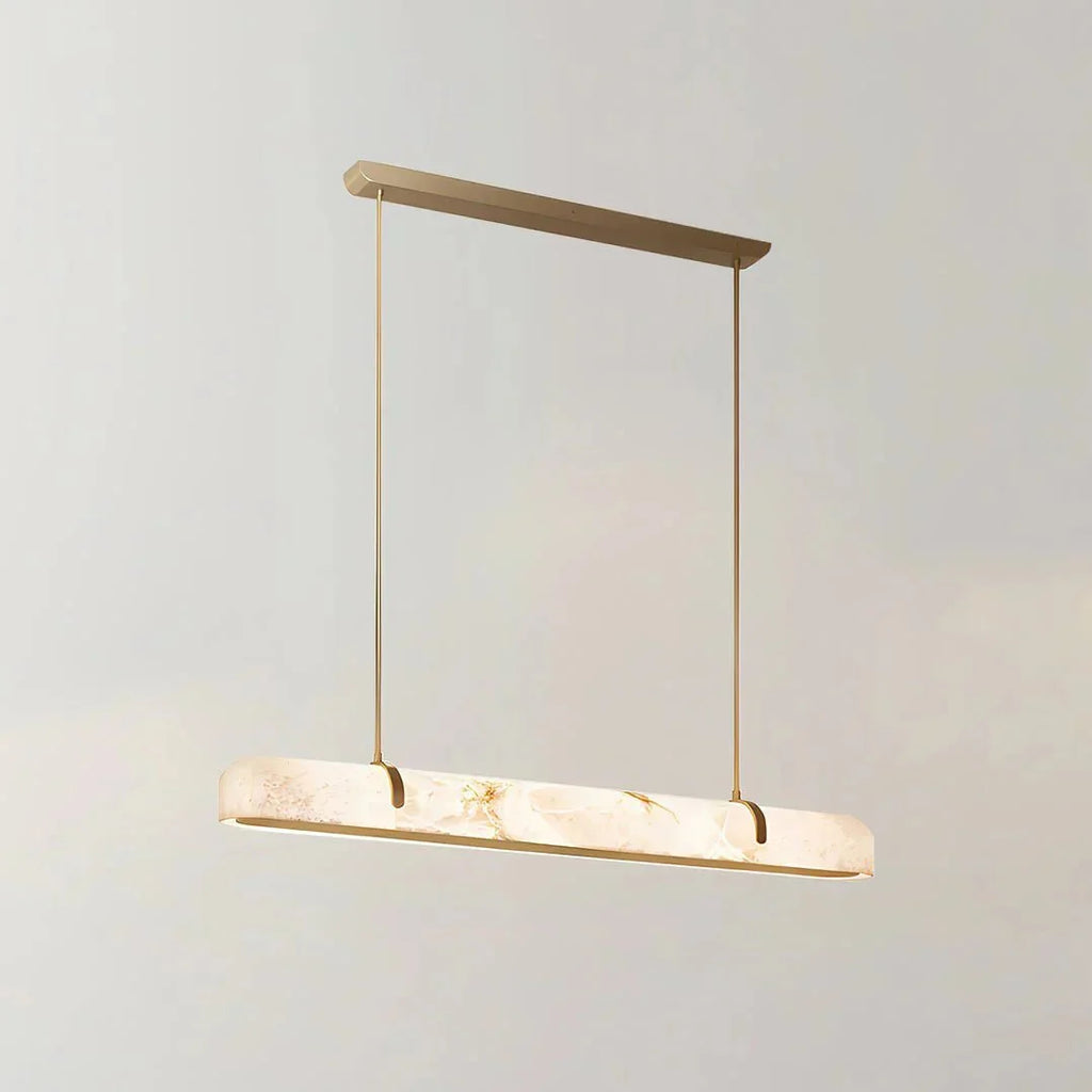 Linear Alabaster Chandelier, Kitchen Island Pendant Light - L 60cm x W 9cm x H 9cm / L 23.6″ x W 3.5″ x H 3.5″Brass & WhiteWarm LightManorlights