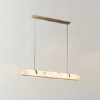 Linear Alabaster Chandelier, Kitchen Island Pendant Light - L 60cm x W 9cm x H 9cm / L 23.6″ x W 3.5″ x H 3.5″Brass & WhiteWarm LightManorlights