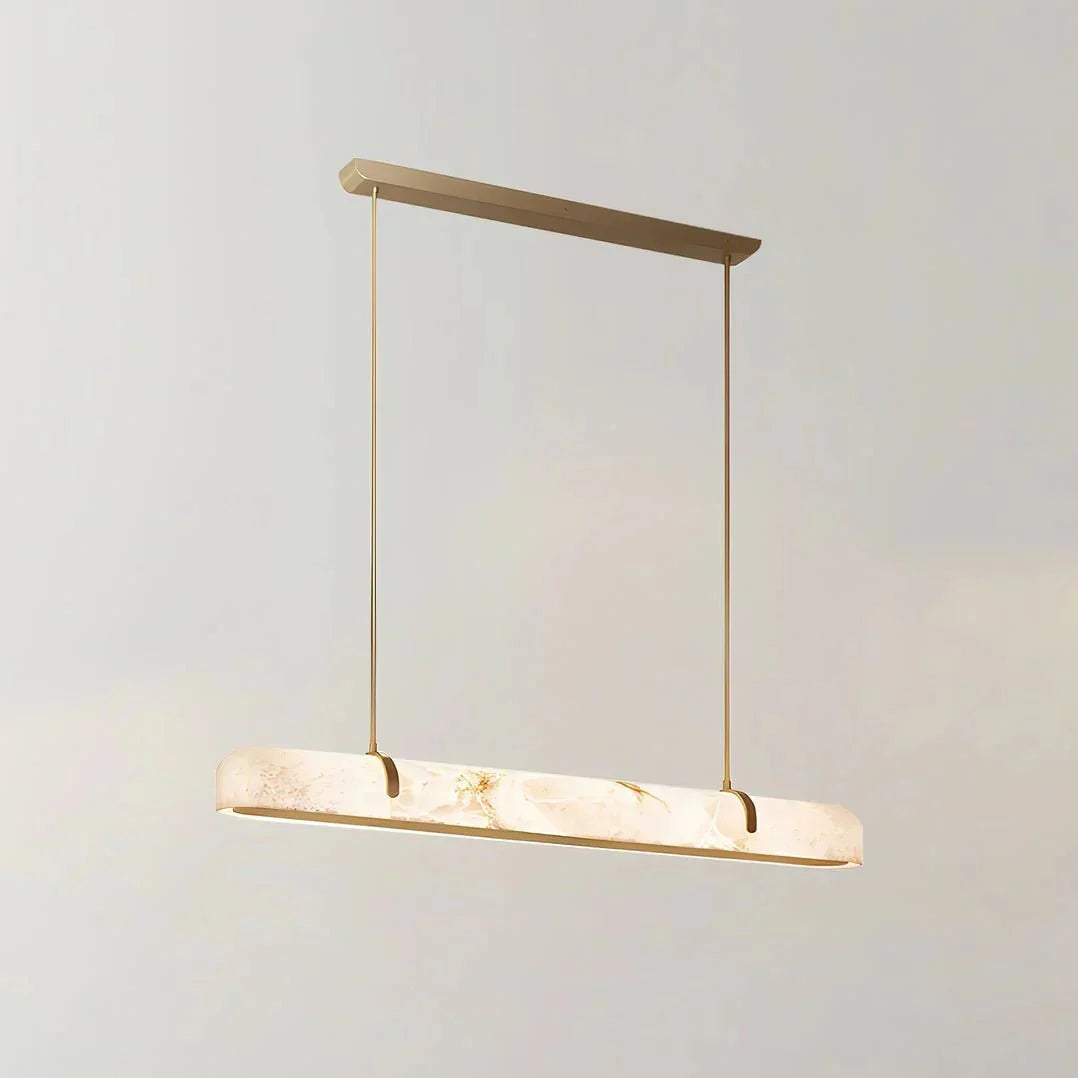 Linear Alabaster Chandelier, Kitchen Island Pendant Light - L 60cm x W 9cm x H 9cm / L 23.6″ x W 3.5″ x H 3.5″Brass & WhiteWarm LightManorlights