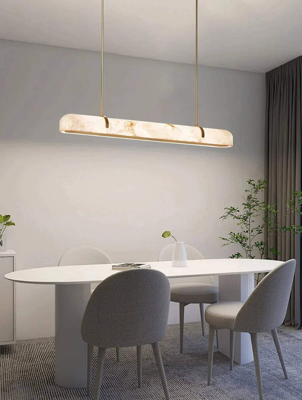 Linear Alabaster Chandelier, Kitchen Island Pendant Light - L 60cm x W 9cm x H 9cm / L 23.6″ x W 3.5″ x H 3.5″Brass & WhiteWarm LightManorlights