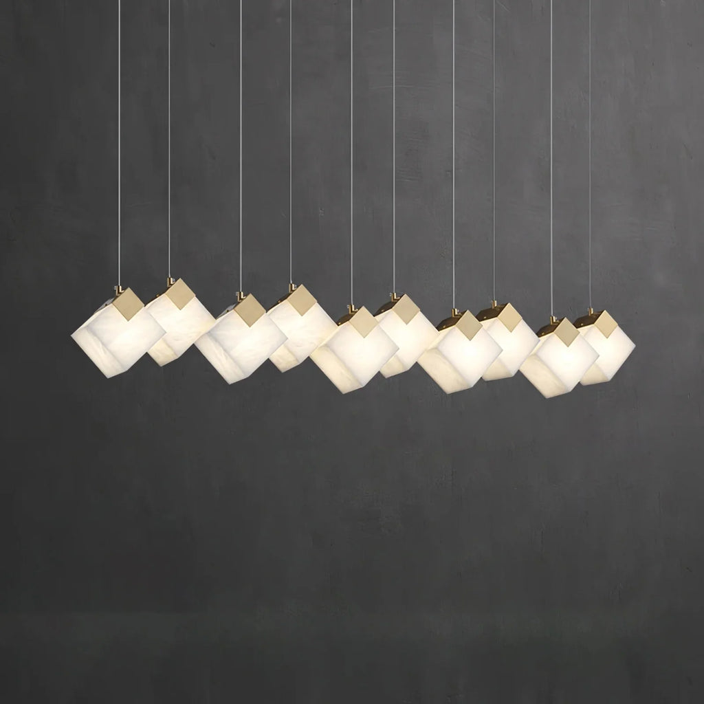 Linear Alabaster Cube Chandelier 6-Light Brass Island Pendant Light - 10-Lights ∅ 47.2" x H 3.9"Gold & White -  Manorlights