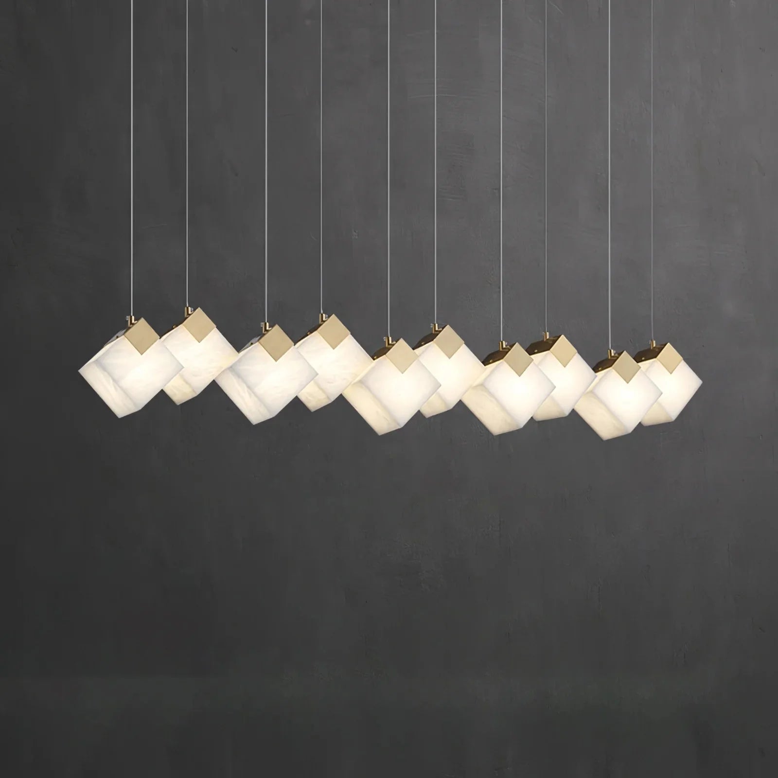 Linear Alabaster Cube Chandelier 6-Light Brass Island Pendant Light - 10-Lights ∅ 47.2" x H 3.9"Gold & White -  Manorlights