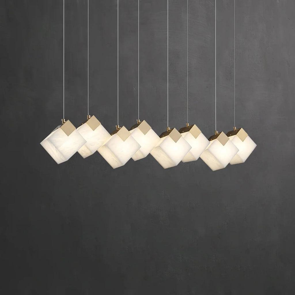 Linear Alabaster Cube Chandelier 6-Light Brass Island Pendant Light - 8-Lights ∅ 37.8" x H 3.9"Gold & White -  Manorlights