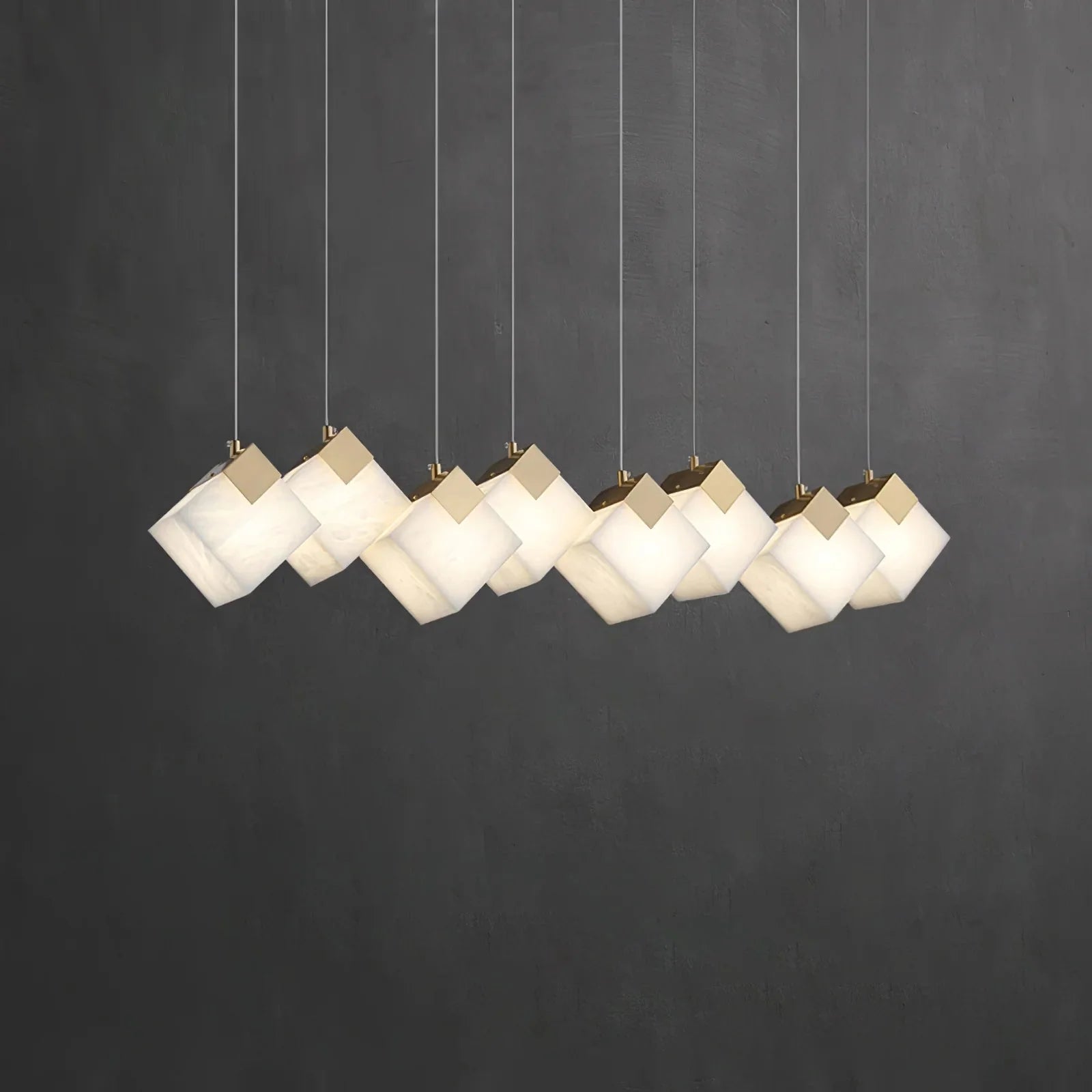 Linear Alabaster Cube Chandelier 6-Light Brass Island Pendant Light - 8-Lights ∅ 37.8" x H 3.9"Gold & White -  Manorlights