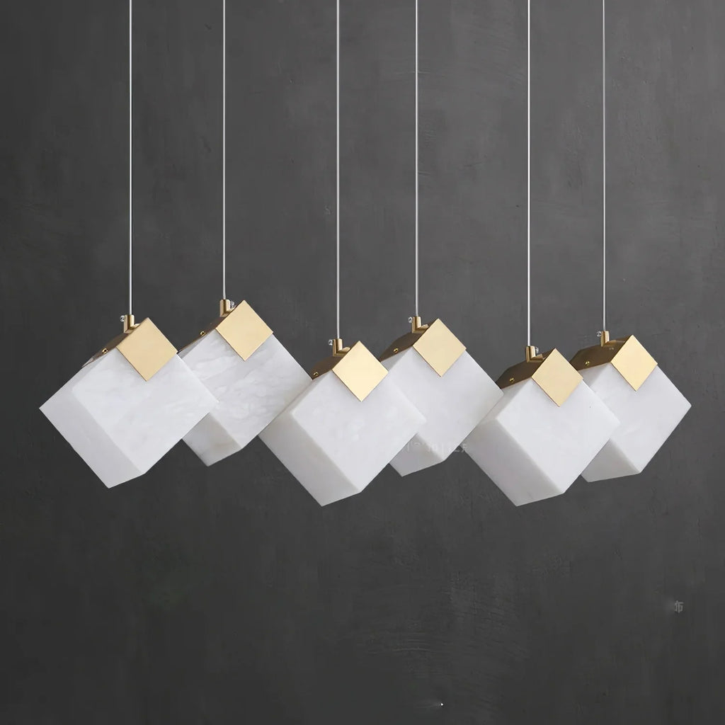 Linear Alabaster Cube Chandelier 6-Light Brass Island Pendant Light - 10-Lights ∅ 47.2" x H 3.9"Gold & White -  Manorlights
