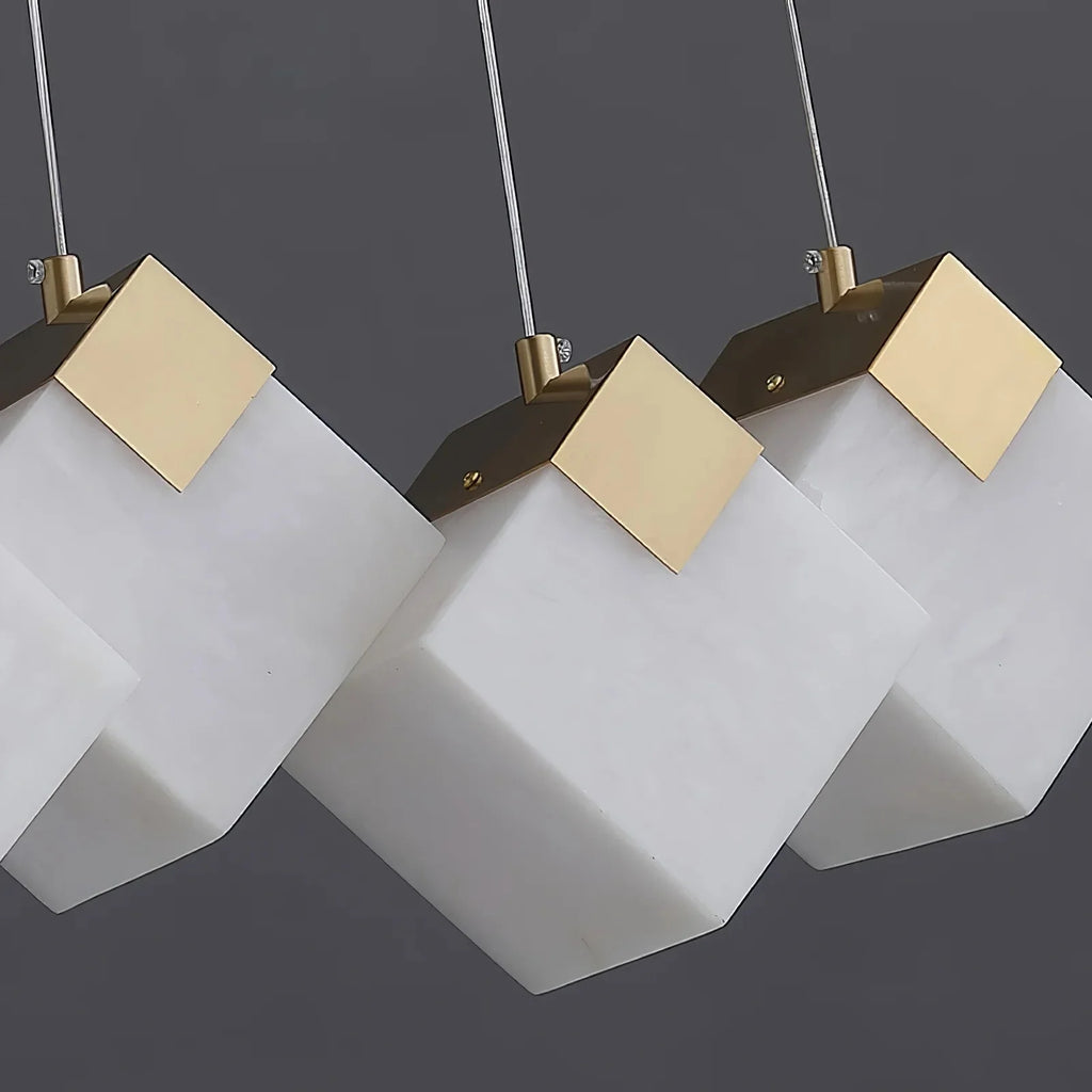 Linear Alabaster Cube Chandelier 6-Light Brass Island Pendant Light - 10-Lights ∅ 47.2" x H 3.9"Gold & White -  Manorlights