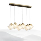 Linear Alabaster Cube Chandelier 6-Light Brass Island Pendant Light - 10-Lights ∅ 47.2" x H 3.9"Gold & White -  Manorlights