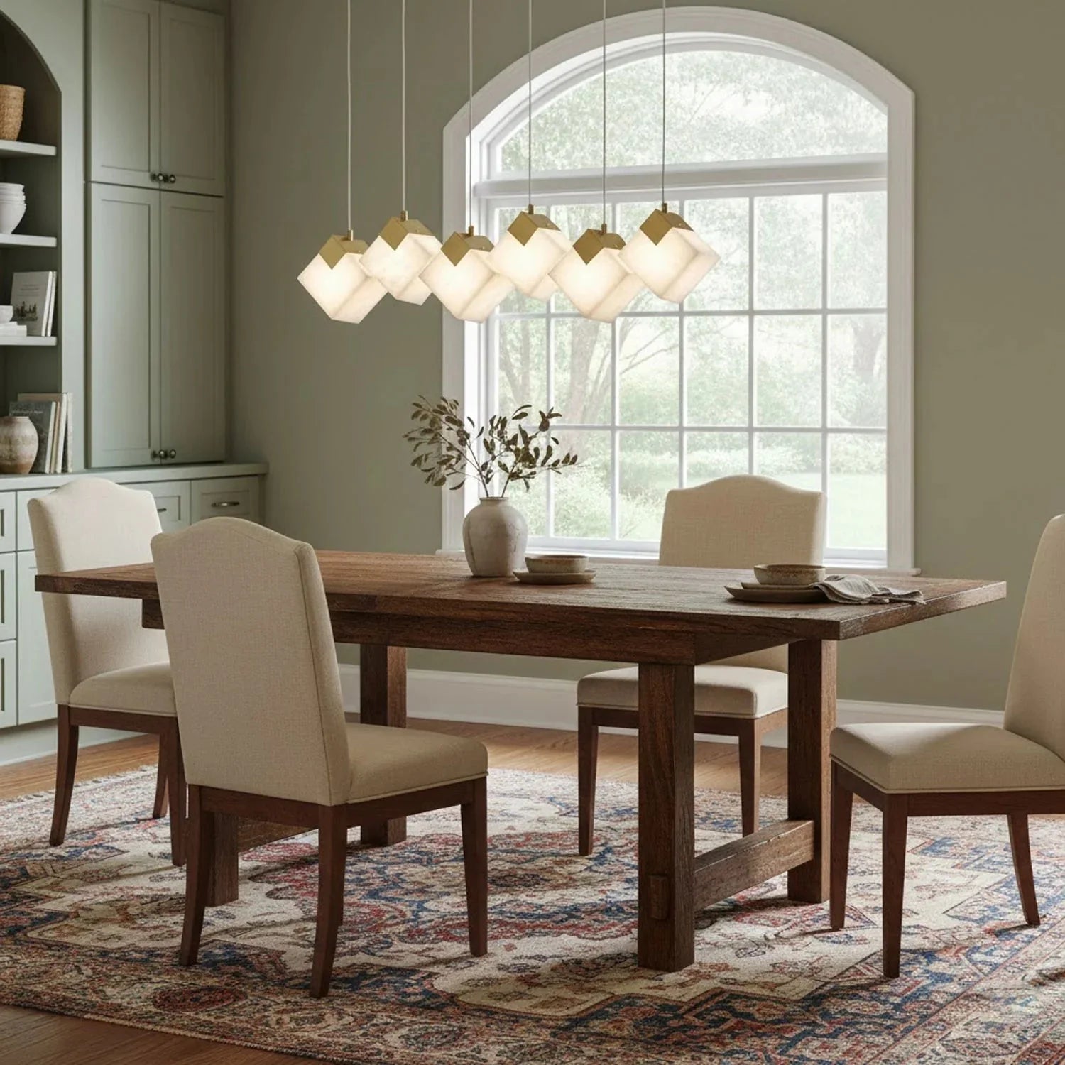 Linear Alabaster Cube Chandelier 6-Light Brass Island Pendant Light - 10-Lights ∅ 47.2" x H 3.9"Gold & White -  Manorlights