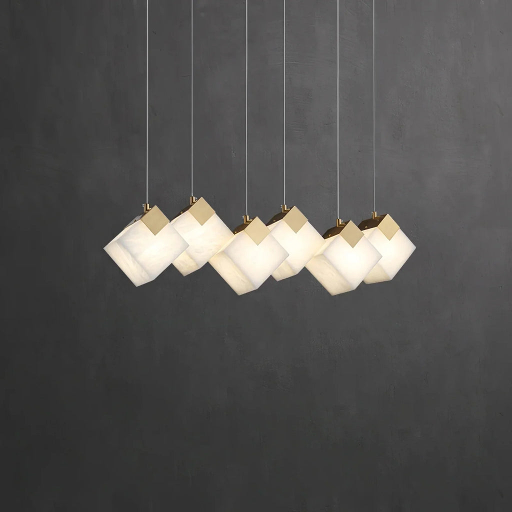 Linear Alabaster Cube Chandelier 6-Light Brass Island Pendant Light - 10-Lights ∅ 47.2" x H 3.9"Gold & White -  Manorlights