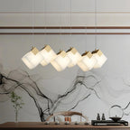 Linear Alabaster Cube Chandelier 6-Light Brass Island Pendant Light - 10-Lights ∅ 47.2" x H 3.9"Gold & White -  Manorlights