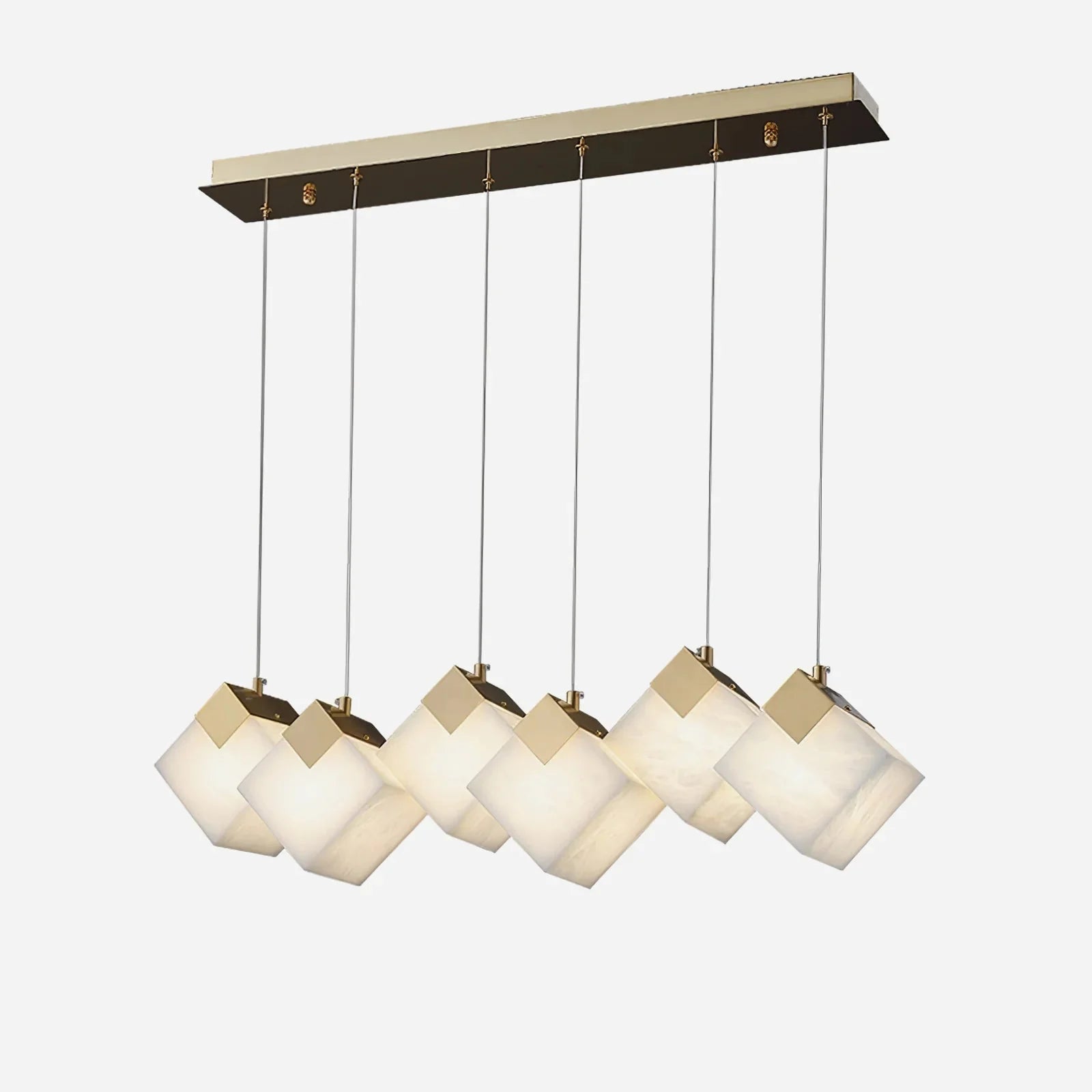 Linear Alabaster Cube Chandelier 6-Light Brass Island Pendant Light - 6-Lights ∅ 27.6" x H 3.9"Gold & White -  Manorlights