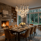 Lucerna LED Glass Flame Chandelier - Dia 23.6″ × H 39.4″Gold & ClearWarm LightBlushlighting