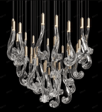 Lucerna LED Glass Flame Chandelier - Dia 23.6″ × H 39.4″Gold & ClearWarm LightBlushlighting