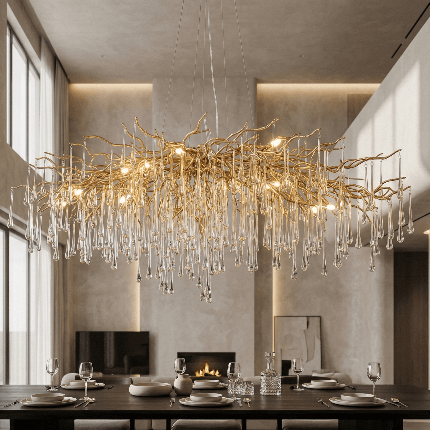 Lukas Oval Branching Brass Linear Teardrop Chandelier - 61" LengthDark Copper - Manorlights