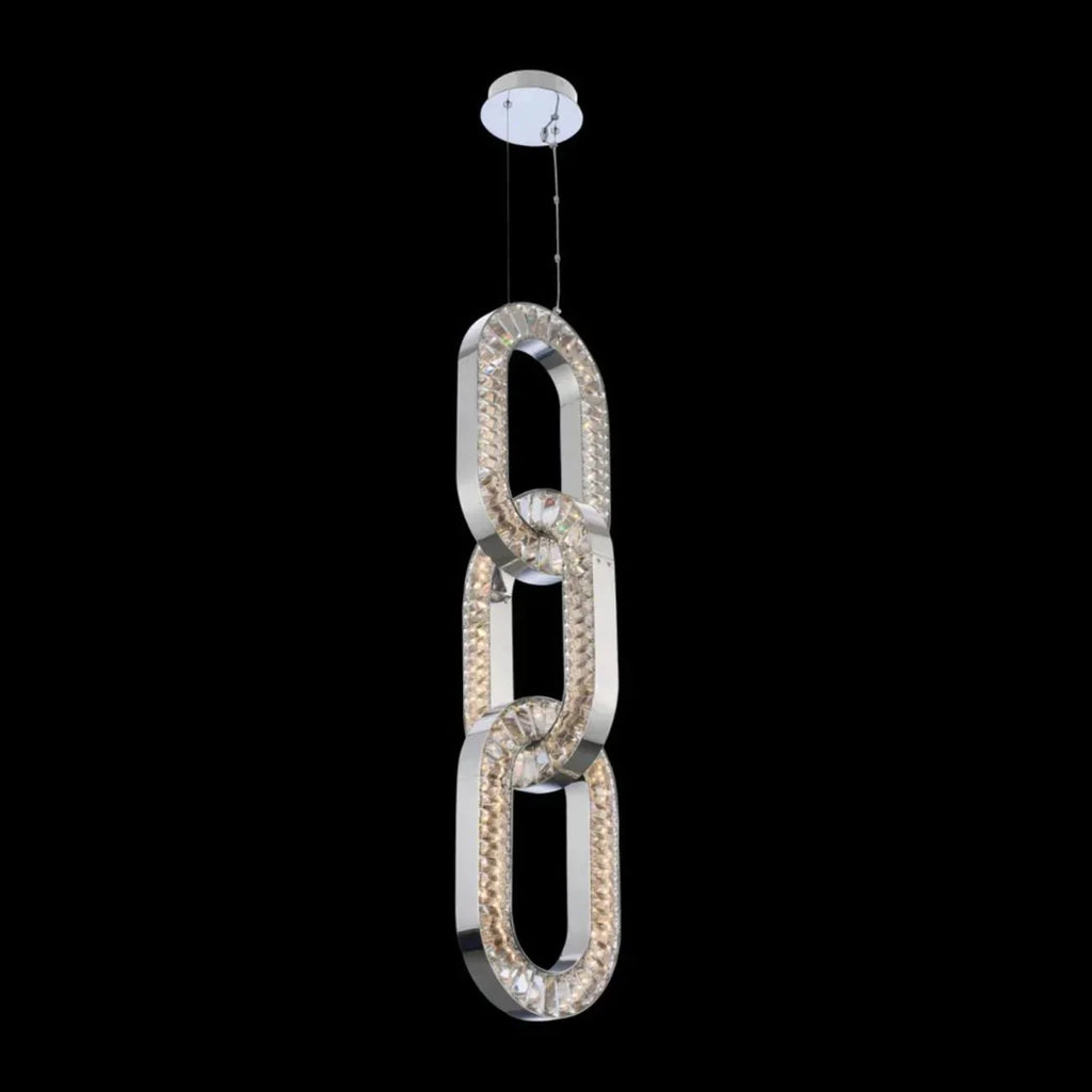 Luxury Crystal and Metal Chain Pendant Chandelier for High Ceilings with Modern Finish - Vertical/3 Rings/D12"*H48"/26kgGoldWarm LightManorlights
