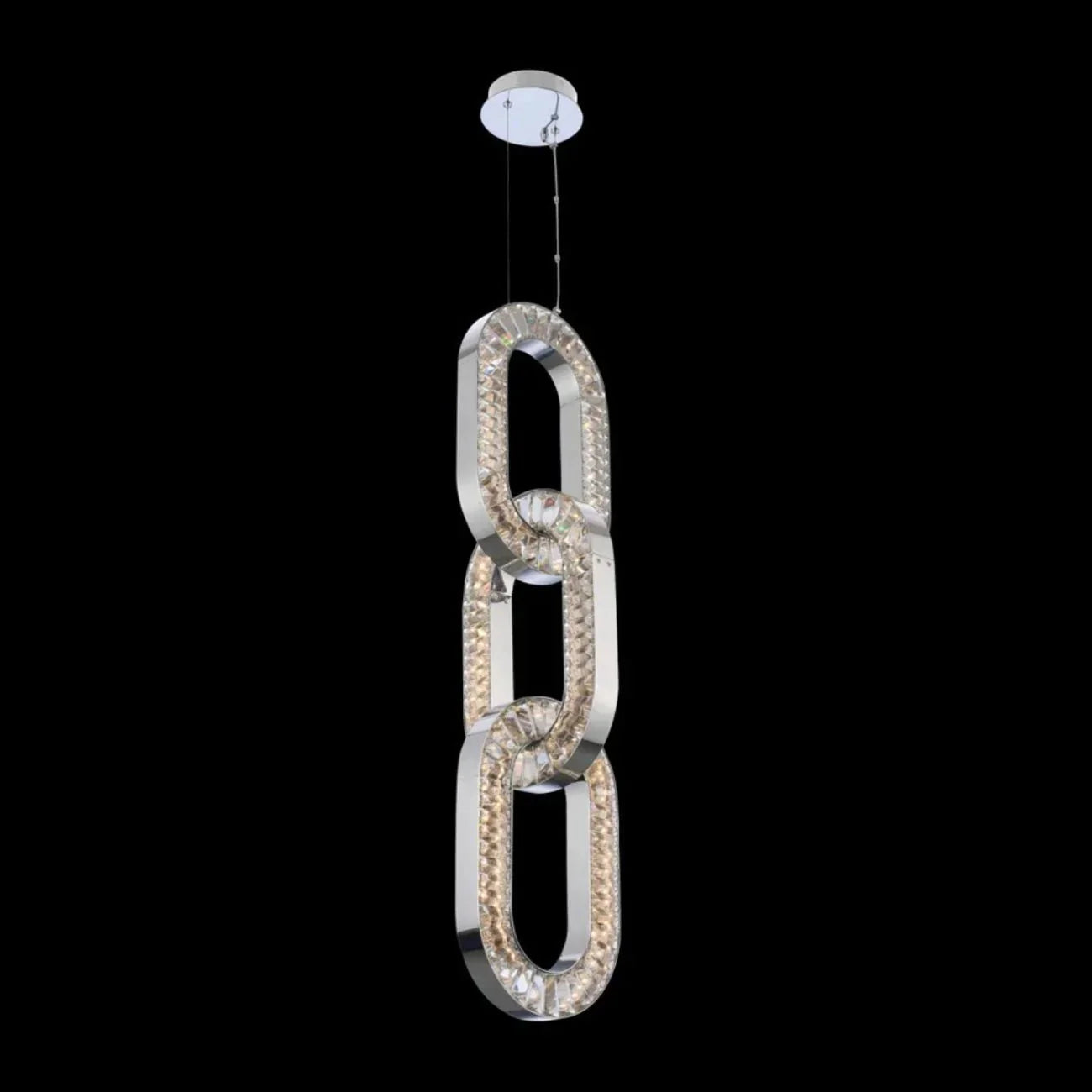 Luxury Crystal and Metal Chain Pendant Chandelier for High Ceilings with Modern Finish - Vertical/3 Rings/D12"*H48"/26kgGoldWarm LightManorlights