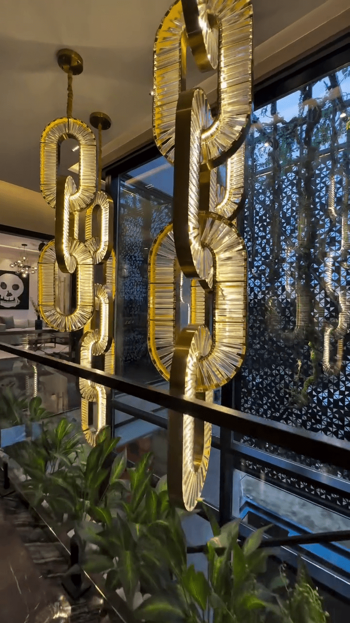 Luxury Crystal and Metal Chain Pendant Chandelier for High Ceilings with Modern Finish - Vertical/3 Rings/D12"*H48"/26kgGoldWarm LightManorlights