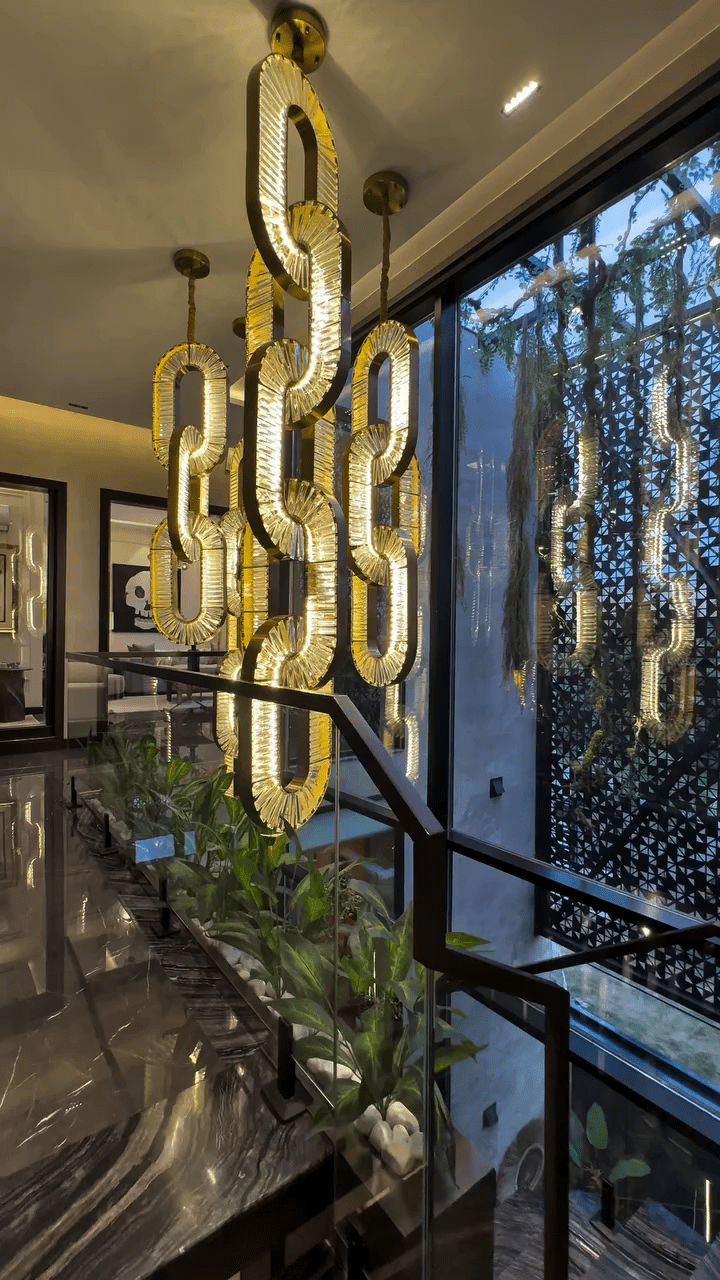 Luxury Crystal and Metal Chain Pendant Chandelier for High Ceilings with Modern Finish - Vertical/3 Rings/D12"*H48"/26kgGoldWarm LightManorlights