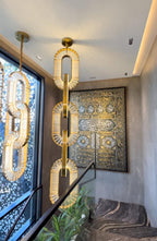 Luxury Crystal and Metal Chain Pendant Chandelier for High Ceilings with Modern Finish - Vertical/3 Rings/D12"*H48"/26kgGoldWarm LightManorlights