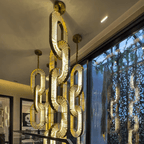 Luxury Crystal and Metal Chain Pendant Chandelier for High Ceilings with Modern Finish - Vertical/3 Rings/D12"*H48"/26kgGoldWarm LightManorlights