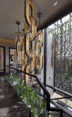 Luxury Crystal and Metal Chain Pendant Chandelier for High Ceilings with Modern Finish - Vertical/3 Rings/D12"*H48"/26kgGoldWarm LightManorlights