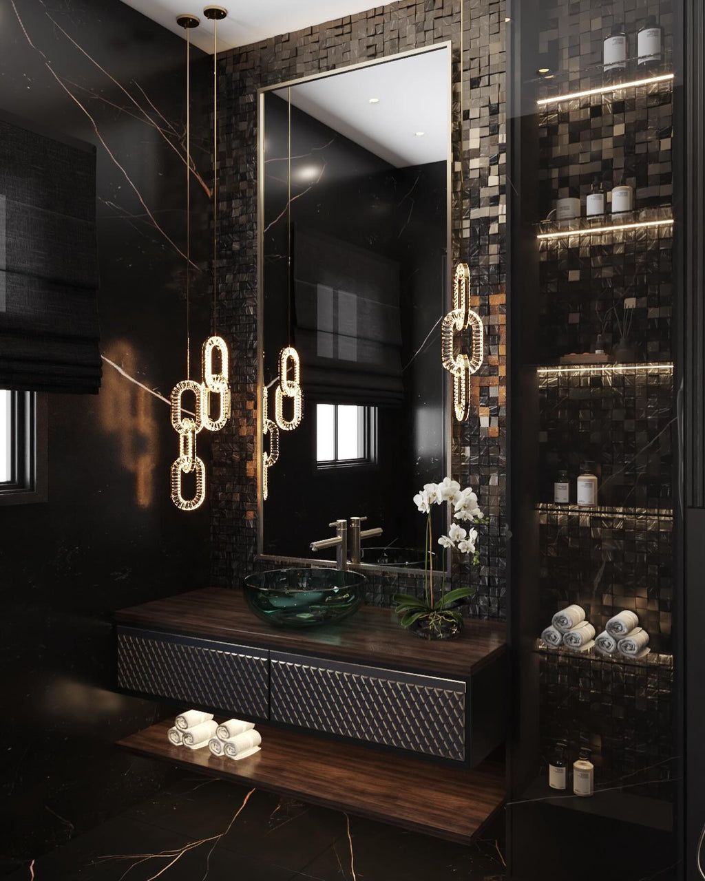 Luxury Crystal and Metal Chain Pendant Chandelier for High Ceilings with Modern Finish - Vertical/3 Rings/D12"*H48"/26kgGoldWarm LightManorlights