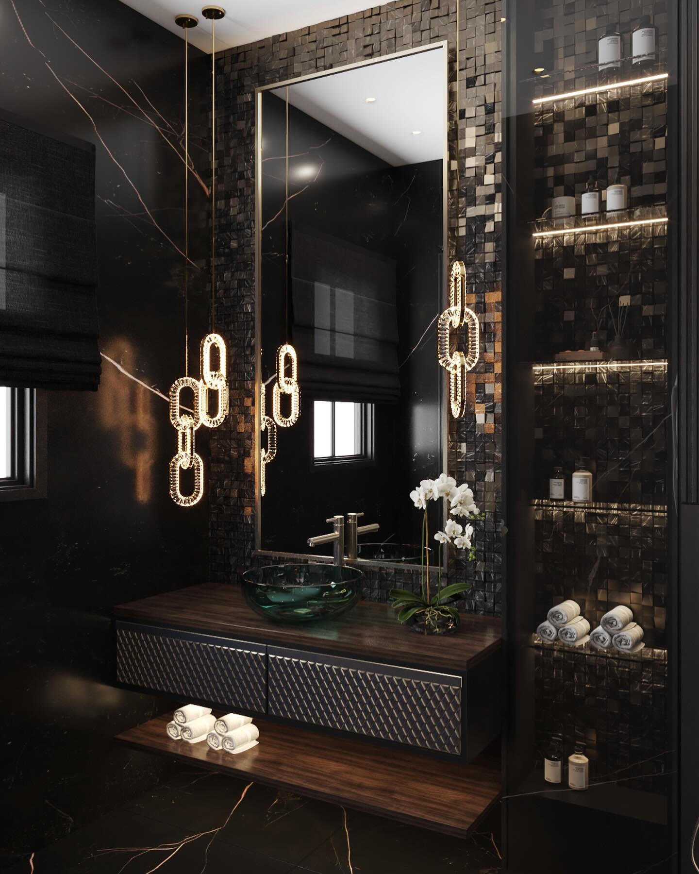 Luxury Crystal and Metal Chain Pendant Chandelier for High Ceilings with Modern Finish - Vertical/3 Rings/D12"*H48"/26kgGoldWarm LightManorlights