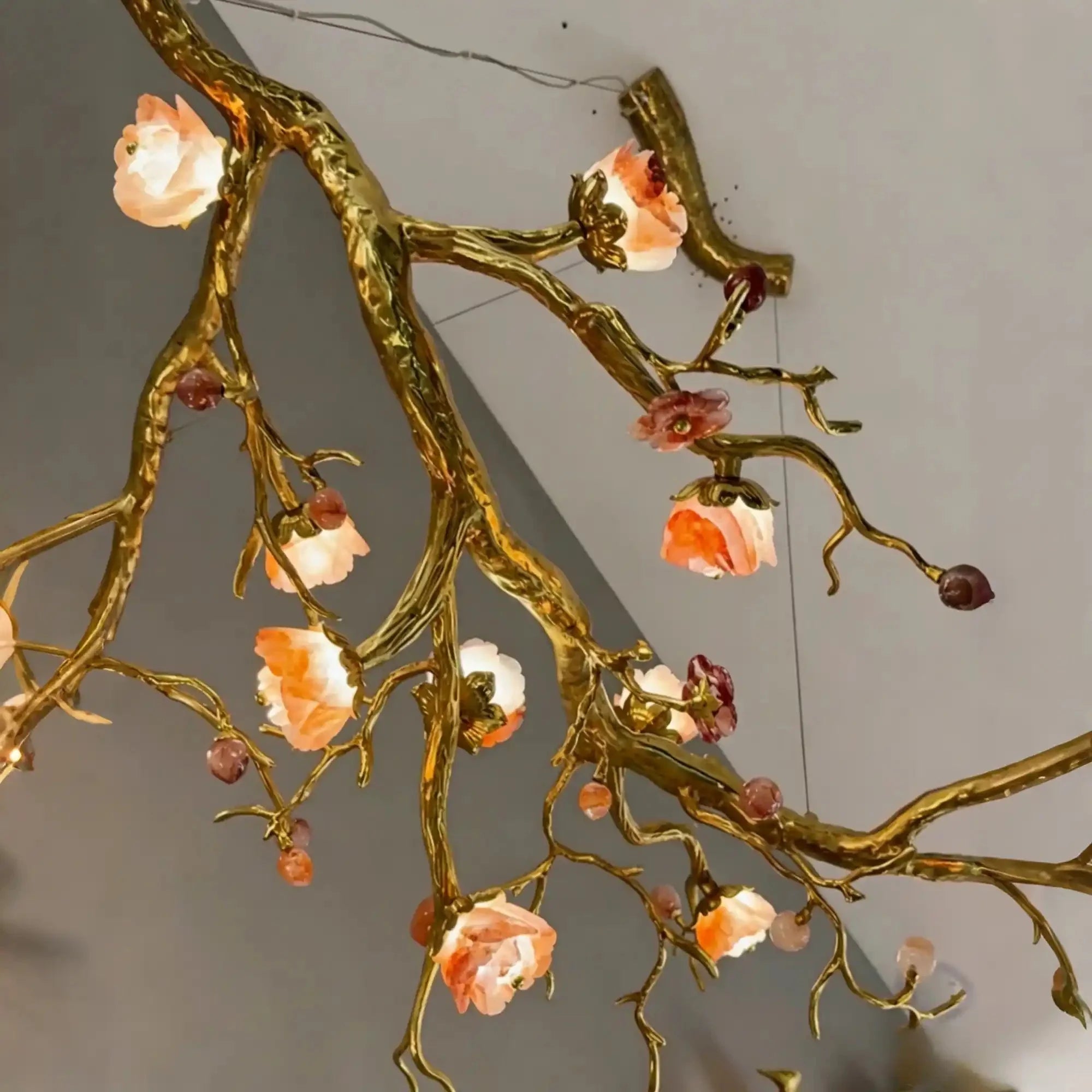 Luxury Elegant Golden Branch Blossom Twig Natural Crystal Lighting Set - Pendant Chandelier/L50.39“*W24.8”Warm LightManorlights