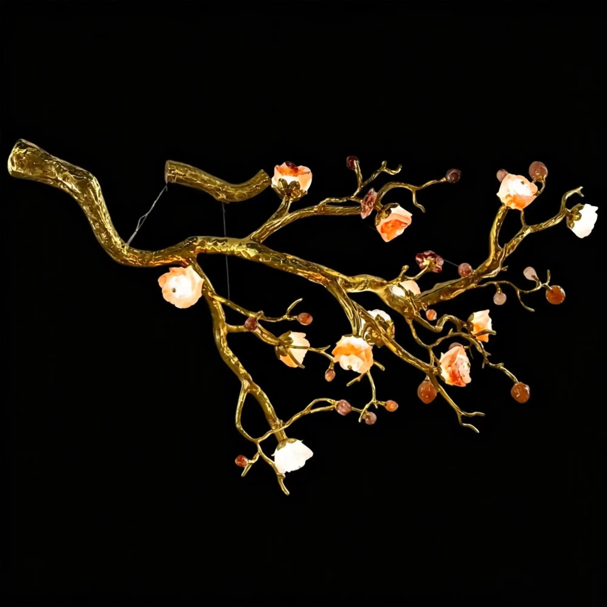 Luxury Elegant Golden Branch Blossom Twig Natural Crystal Lighting Set - Pendant Chandelier/L50.39“*W24.8”Warm LightManorlights