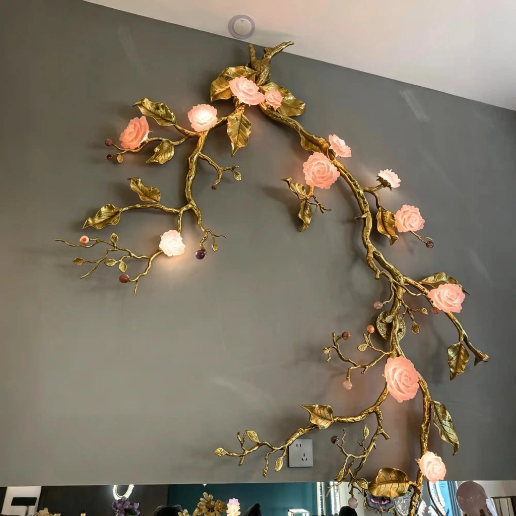 Luxury Elegant Golden Branch Blossom Twig Natural Crystal Lighting Set - Pendant Chandelier/L50.39“*W24.8”Warm LightManorlights