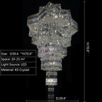 Luxury Extra Large Plaza Multi-Tier Crystal Chandelier For Hotel Hall / 2 Story Foyer / High Ceiling Living Room-Chandeliers-Manolights-D39.4"*H70.9"(D100cm*H180cm)/40 Lights/75.9 kg-White Light-Manolights