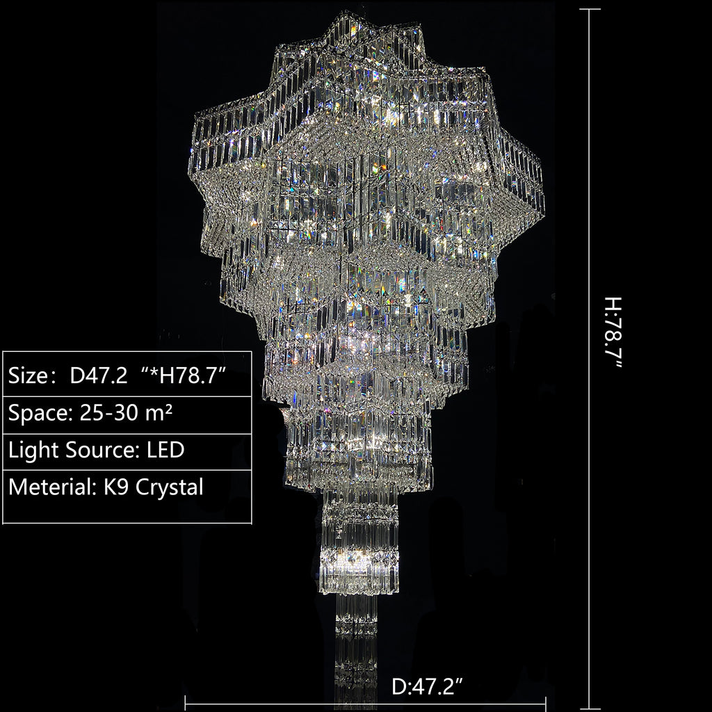 Luxury Extra Large Plaza Multi-Tier Crystal Chandelier For Hotel Hall / 2 Story Foyer / High Ceiling Living Room-Chandeliers-Manolights-D47.2"*H78.7"(D120cm*H200cm)/61 Lights/103.8 kg-Warm Light-Manolights
