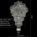 Luxury Extra Large Plaza Multi-Tier Crystal Chandelier For Hotel Hall / 2 Story Foyer / High Ceiling Living Room-Chandeliers-Manolights-D47.2"*H78.7"(D120cm*H200cm)/61 Lights/103.8 kg-Warm Light-Manolights