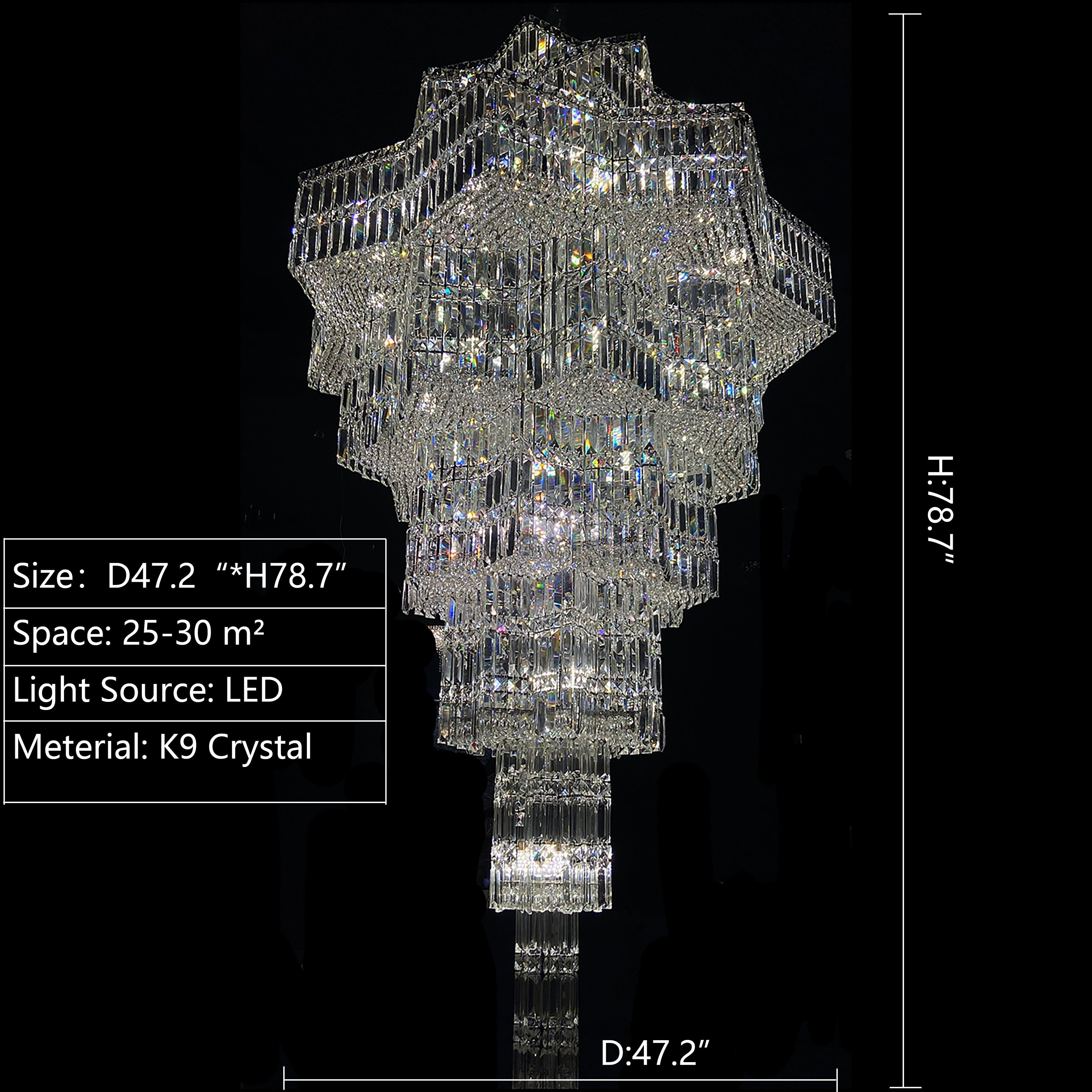 Luxury Extra Large Plaza Multi-Tier Crystal Chandelier For Hotel Hall / 2 Story Foyer / High Ceiling Living Room-Chandeliers-Manolights-D47.2"*H78.7"(D120cm*H200cm)/61 Lights/103.8 kg-Warm Light-Manolights