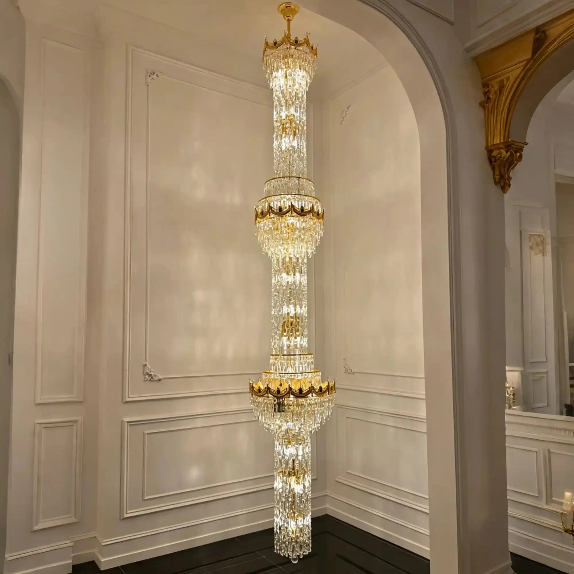 Luxury Majesty Grand Crown Top Cascading Long Tiered Crystal Chandelier - D23.62"*H137.80" (D60cm*H350cm)Warm LightManorlights