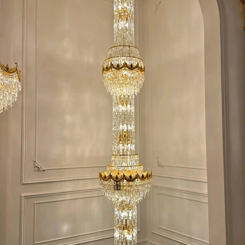 Luxury Majesty Grand Crown Top Cascading Long Tiered Crystal Chandelier - D23.62"*H137.80" (D60cm*H350cm)Warm LightManorlights