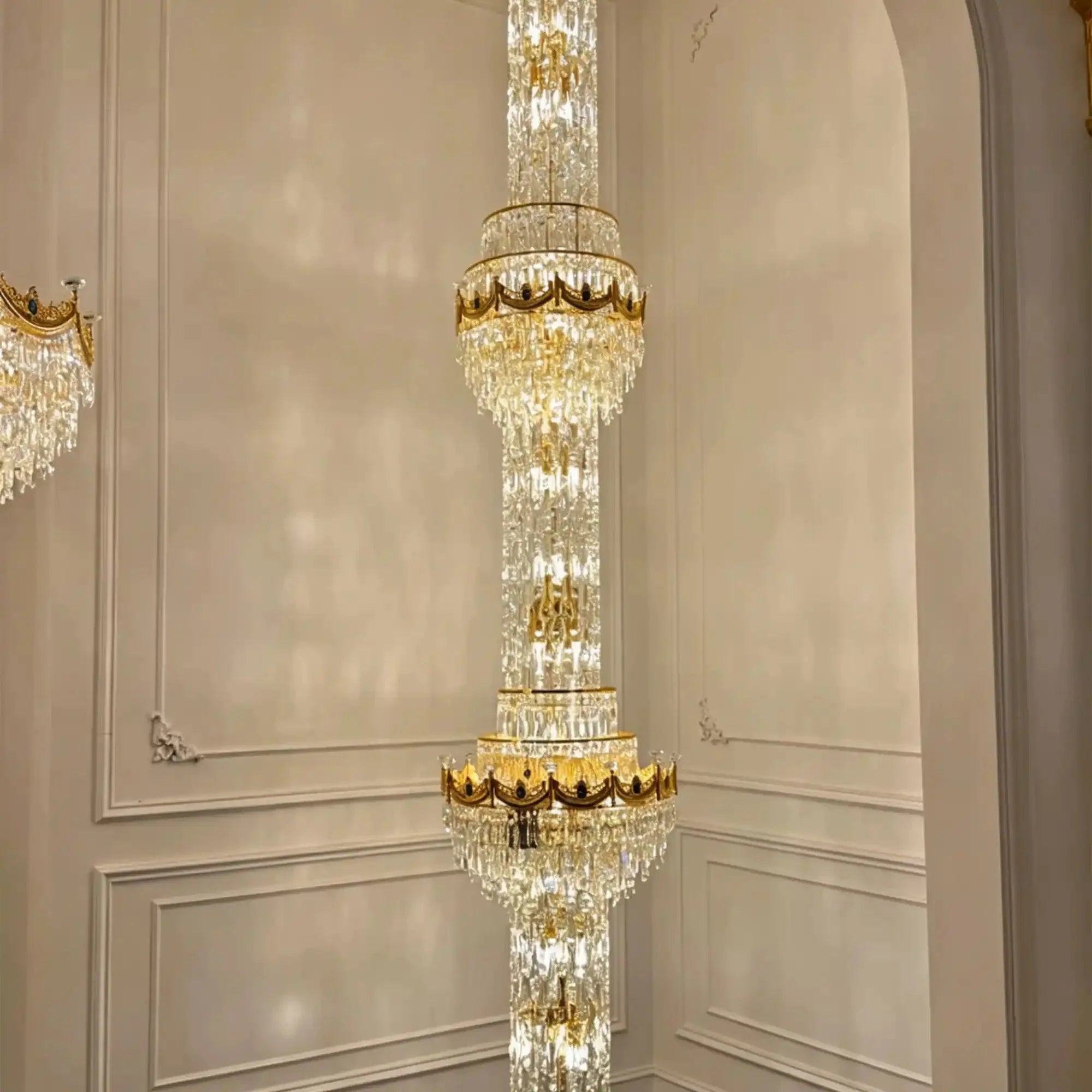 Luxury Majesty Grand Crown Top Cascading Long Tiered Crystal Chandelier - D23.62"*H137.80" (D60cm*H350cm)Warm LightManorlights